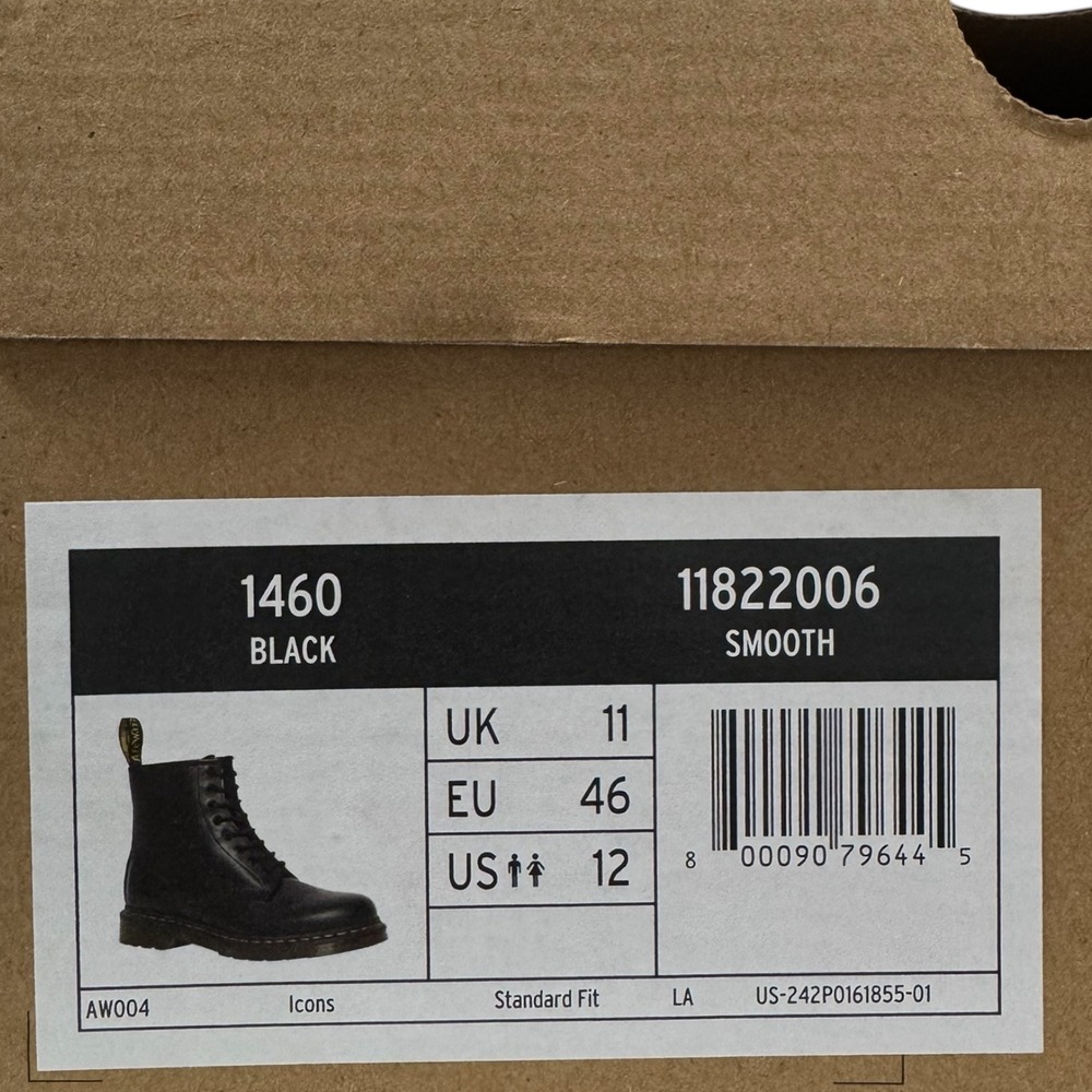 Dr. Martens 1460 Black Smooth Leather 8-eye Lace-up Boots Mens US 12 / Wm 13 NIB - Picture 7 of 9
